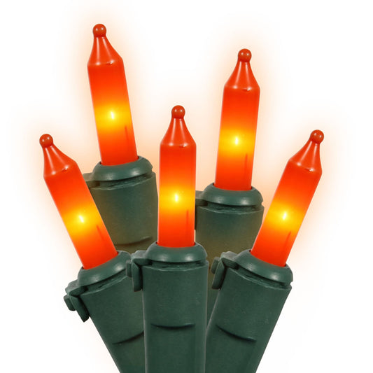 Vickerman 100 Orange Mini Light on Green Wire 33' Christmas Light Strand