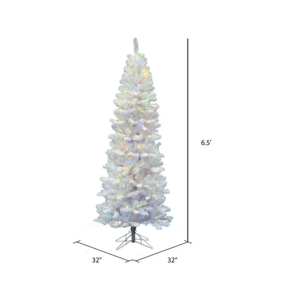 Vickerman 6.5' White Salem Pencil Pine Artificial Christmas Tree 300 Multi-Colored LED Lights