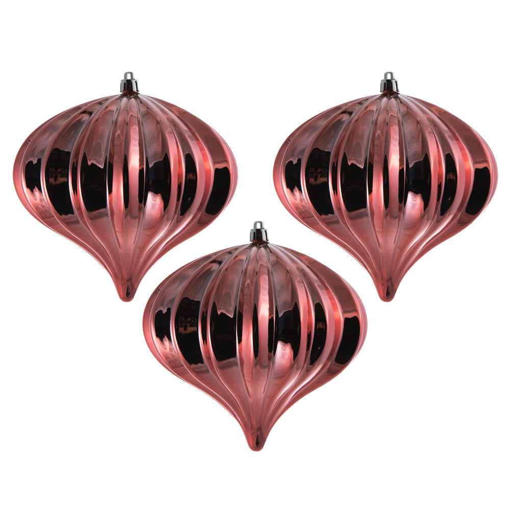 Vickerman 5.7" x 5.5" Coral Shiny Onion Christmas Ornament UV treated Set of 3