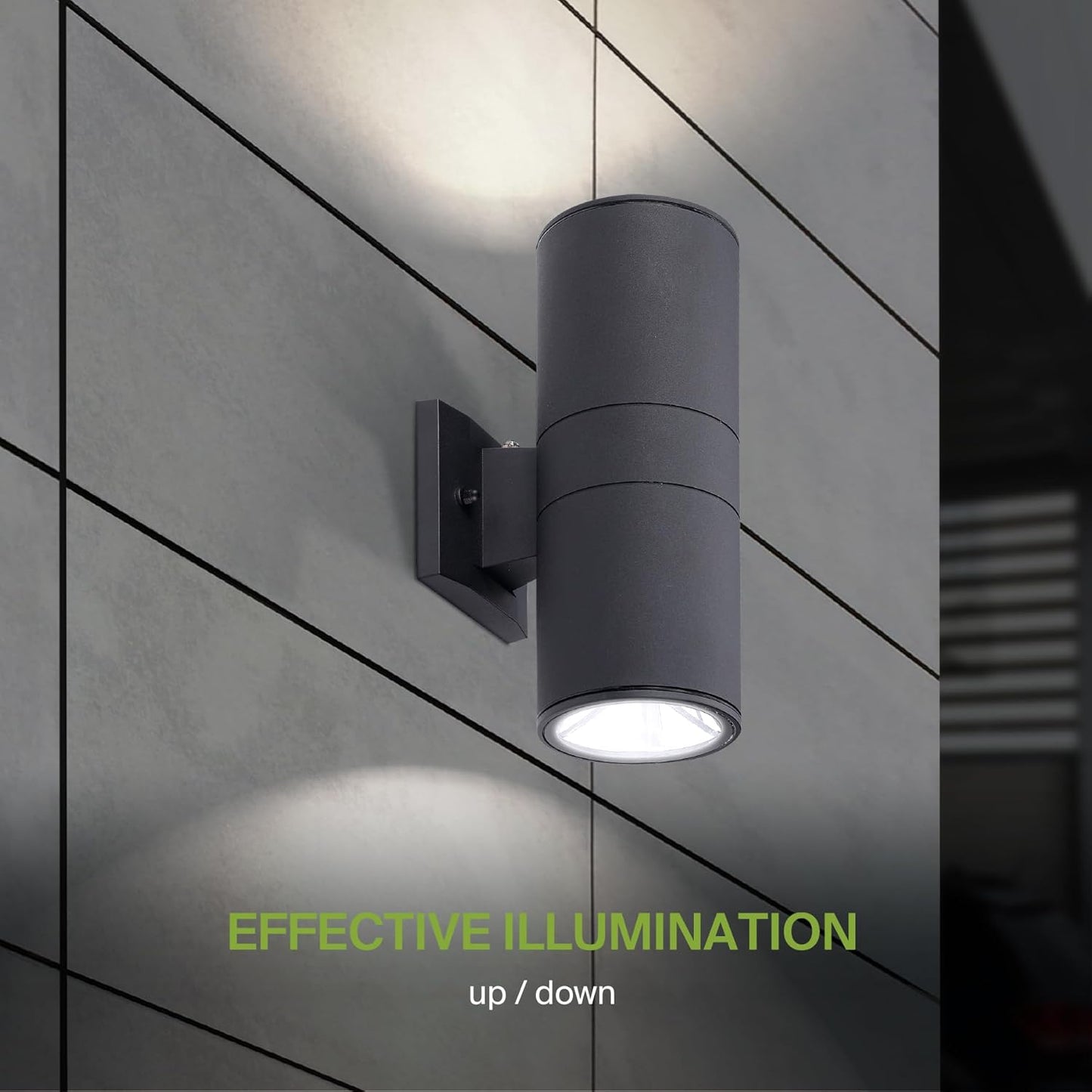 ASD Lighting LED Round Outdoor Wall Cylinder Up and Down 18W CCT Selectable 3000/4000/5000K with Photocell Black ETL