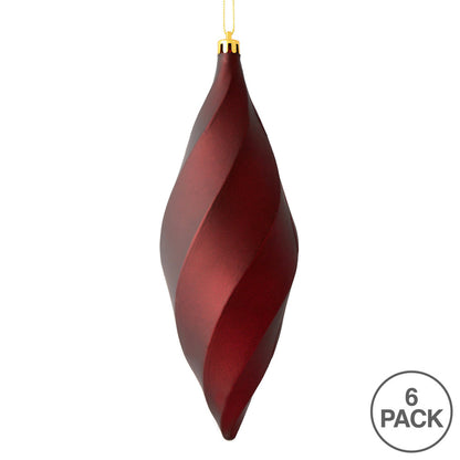 Vickerman 8" Wine Matte Swirl Finial Ornament Pack of 6