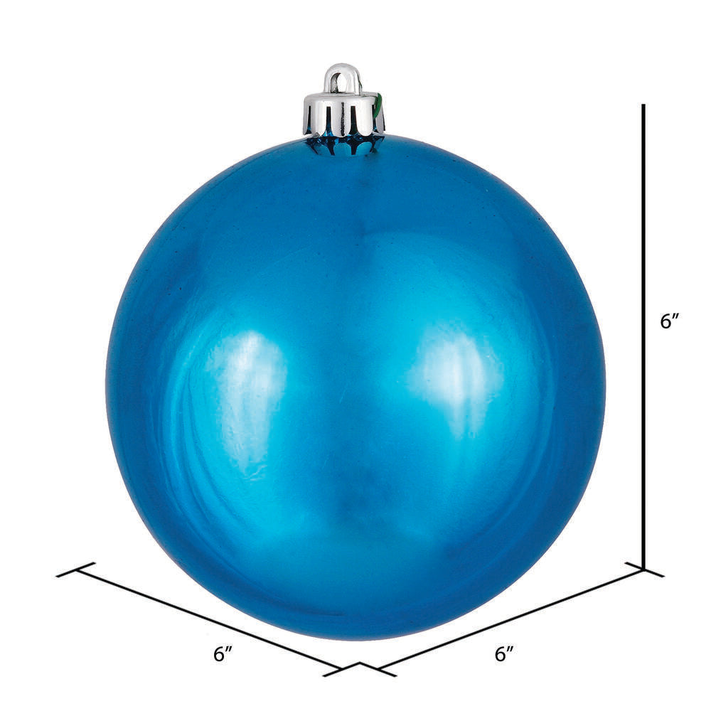 Vickerman 6" Turquoise Shiny Ball Ornament 4 per Bag
