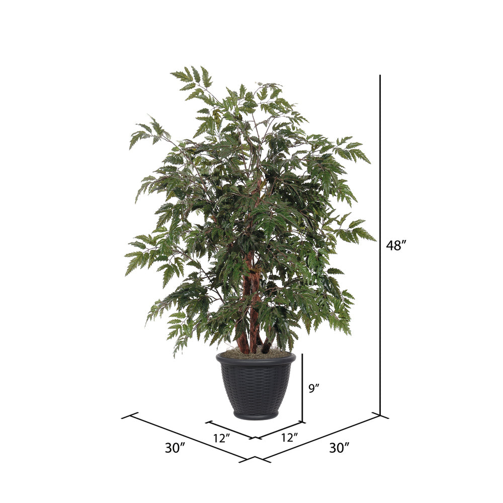 Vickerman 4' Artificial Ming Aralia Bush Rattan Basket