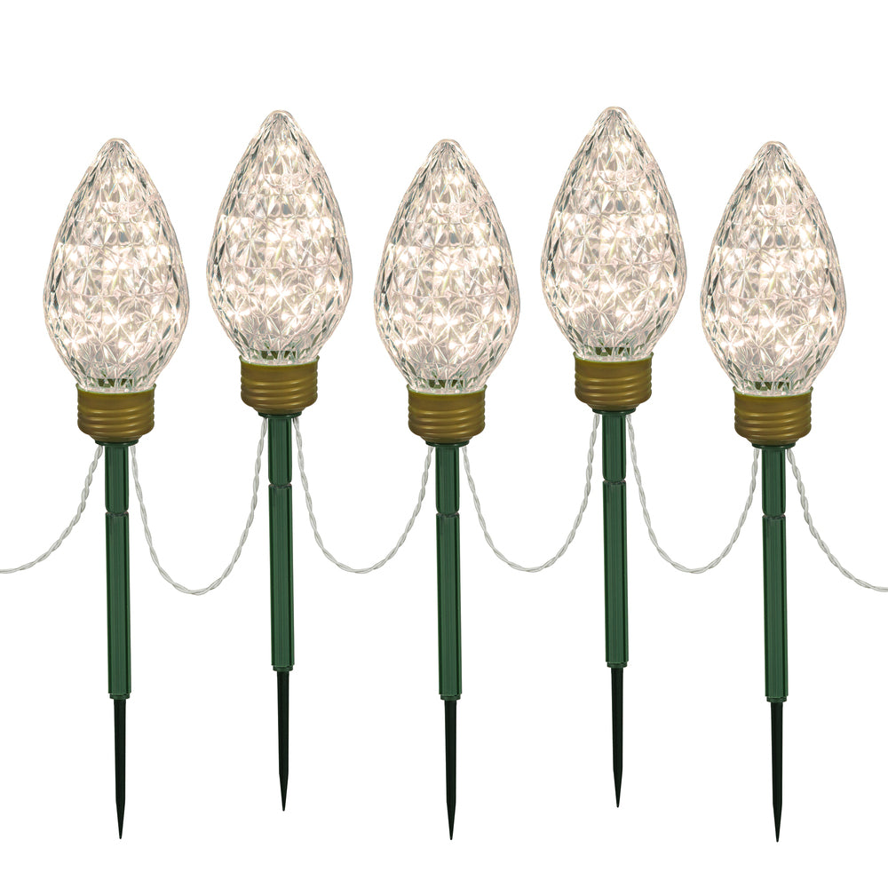Vickerman 100 Warm White C9 Faceted Bulb Lawn Stake Set 24" spacing.