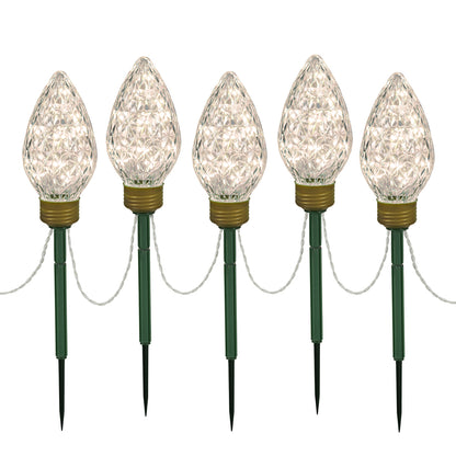 Vickerman 100 Warm White C9 Faceted Bulb Lawn Stake Set 24" spacing.