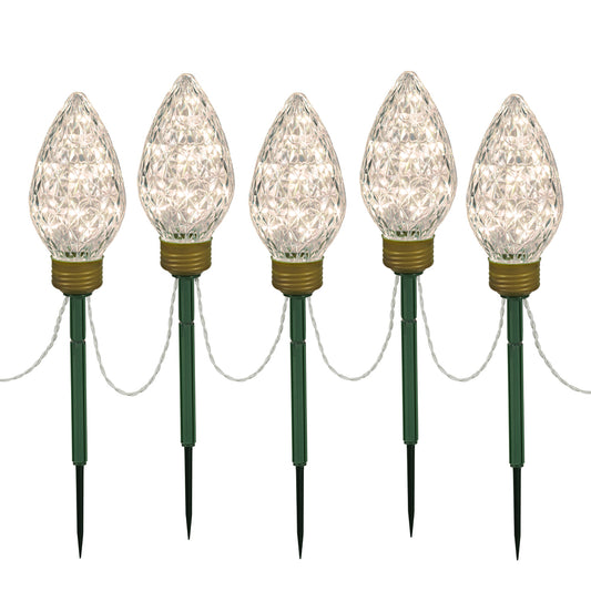Vickerman 100 Warm White C9 Faceted Bulb Lawn Stake Set 24" spacing.