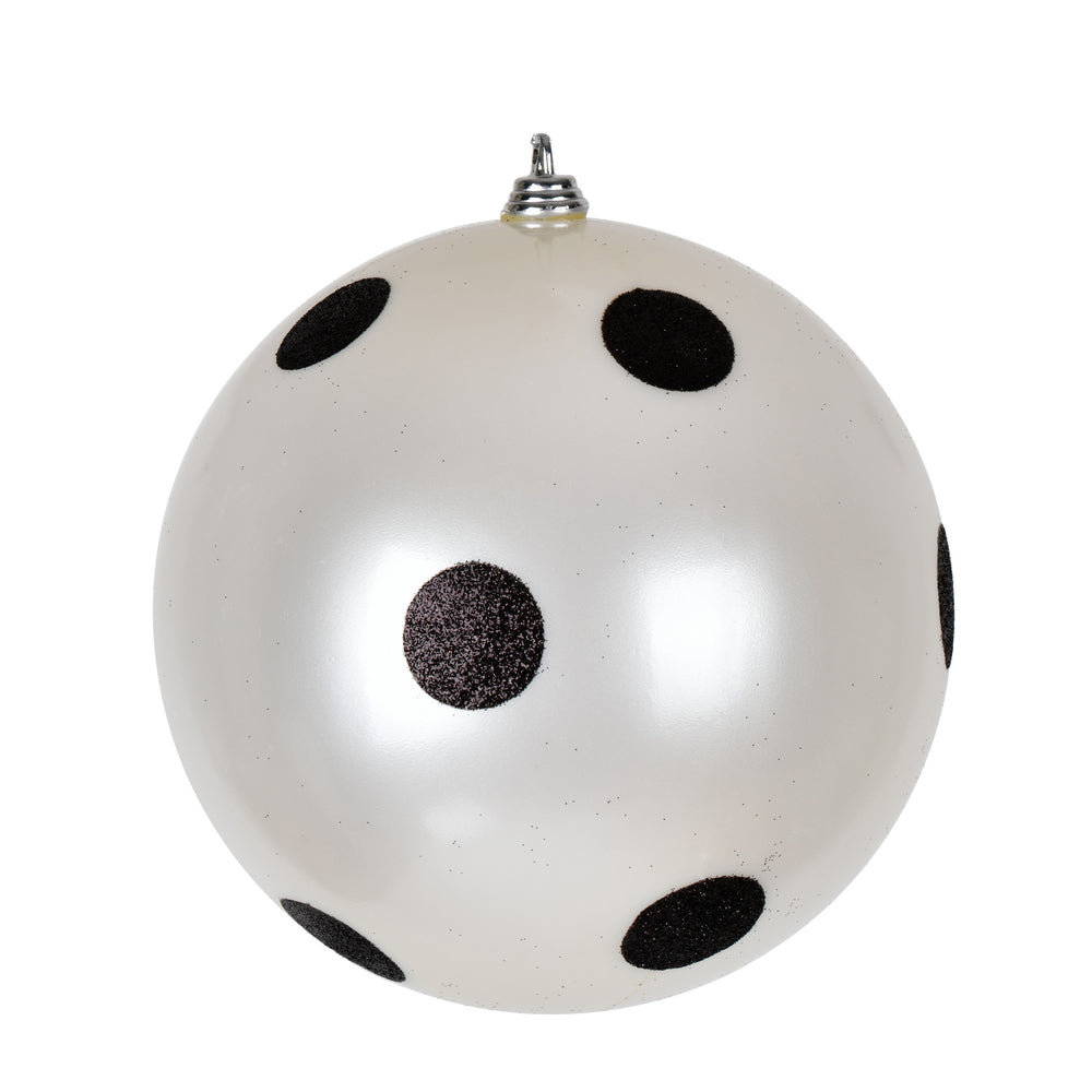 Vickerman 6" White Candy FInish Ball Ornament with Black Glitter Dots 4 per Bag