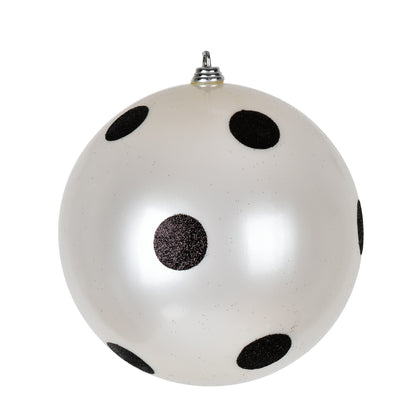 Vickerman 6" White Candy FInish Ball Ornament with Black Glitter Dots 4 per Bag