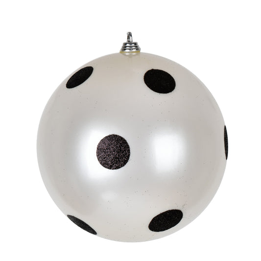 Vickerman 6" White Candy FInish Ball Ornament with Black Glitter Dots 4 per Bag