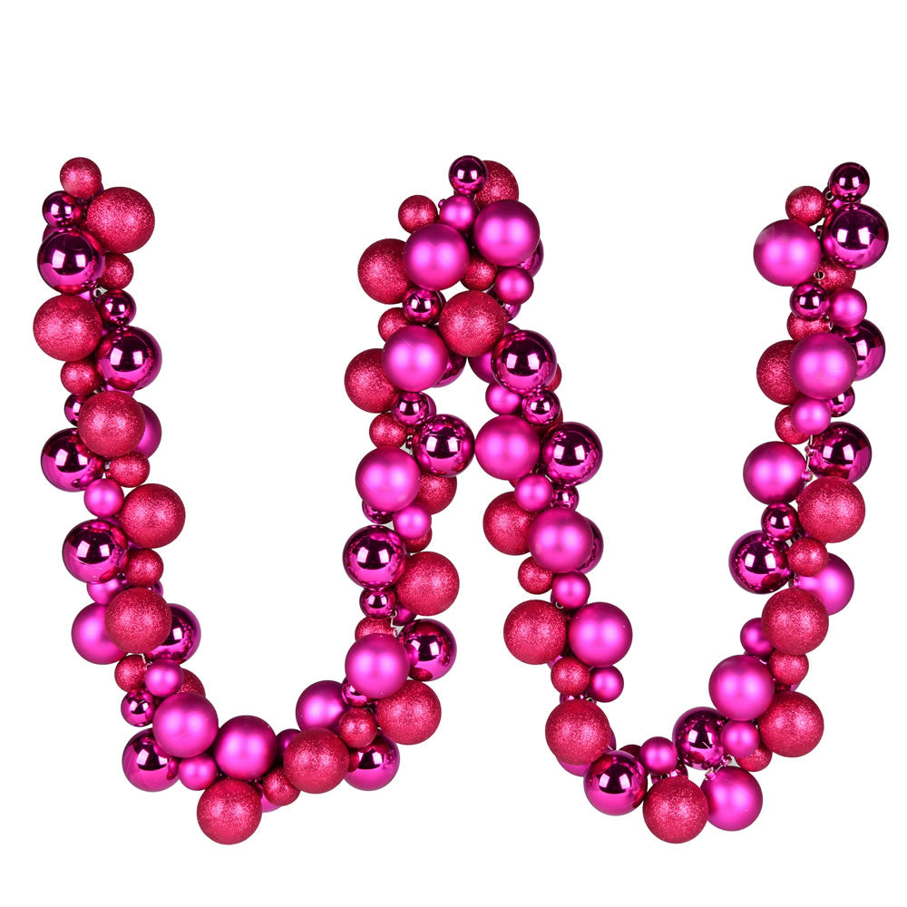 Vickerman 6' Fuchsia Assorted Ball Ornament Christmas Garland