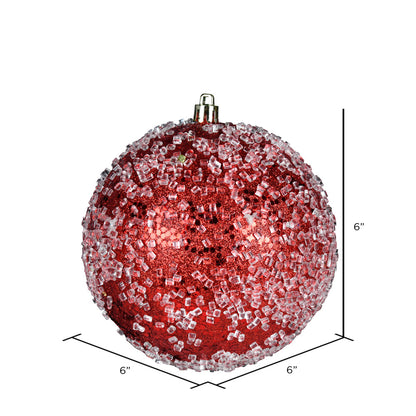 Vickerman 6" Red Glitter Hail Ball Ornament 4 per Bag