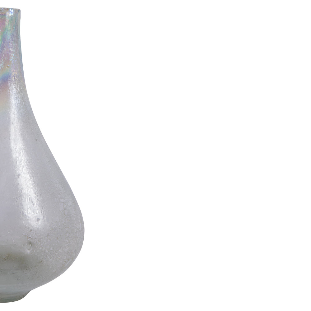 Vickerman 16" Irridescent Rainbow Glass Vase. This simple vase features a hint of rainbow glaze. Pair with your favorite faux floral for the perfect finishing touch. Each vase is slightly unique because each piece is hand blown. This vase measures 16.1" H