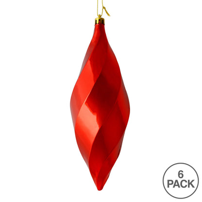 Vickerman 8" Red Shiny Swirl Finial Ornament Pack of 6