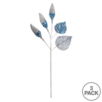 Vickerman 20" Blue Magnolia Bulb Artificial Christmas Spray. Includes 3 sprays per pack.