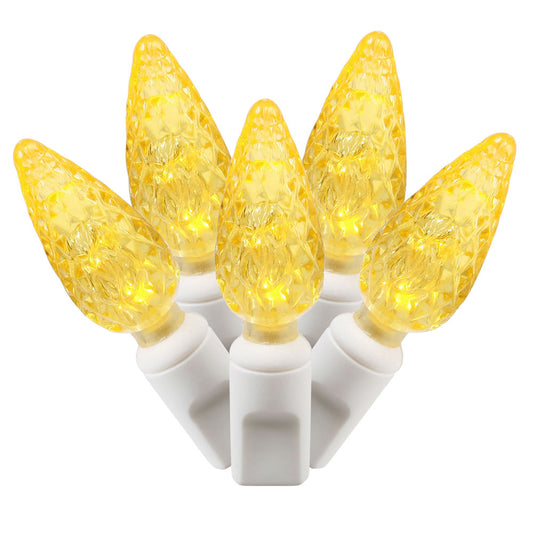 Vickerman 100 Yellow C6 LED Single Mold Light on White Wire 34' Christmas Light Strand