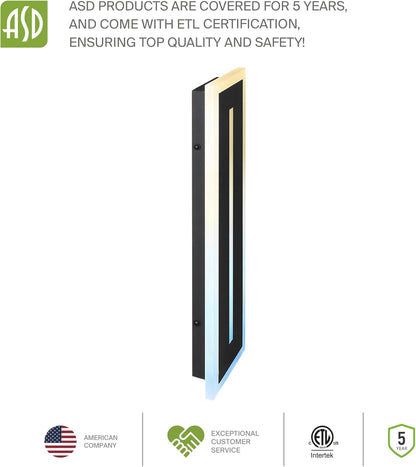 ASD Lighting LED Outdoor Wall Sconce with Center Light 18" 18W 120-277V CCT Selectable 3000/4000/5000K Dimmable Black ETL