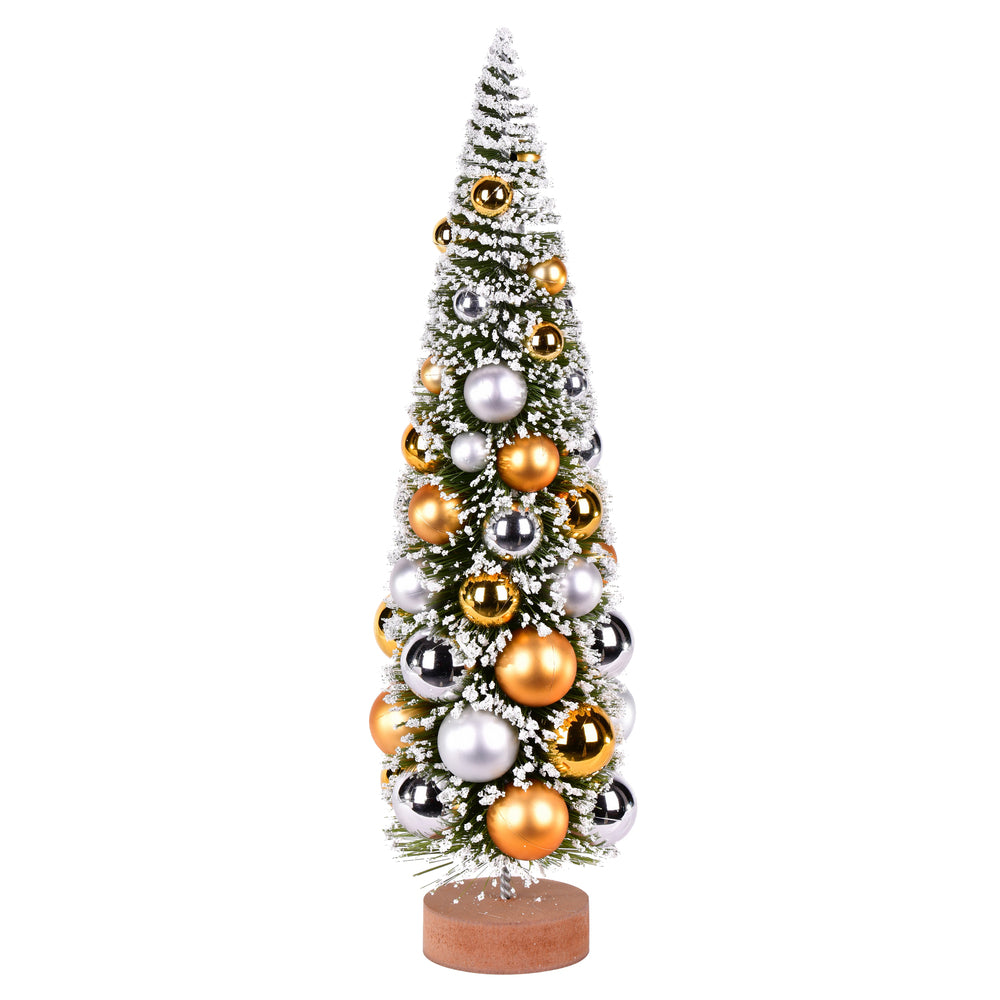 Vickerman 18" Vintage Tabletop Frosted Green Artificial Christmas Tree Silver and Gold Ornament