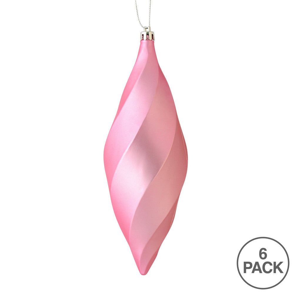 Vickerman 8" Pink Matte Swirl Finial Ornament Pack of 6