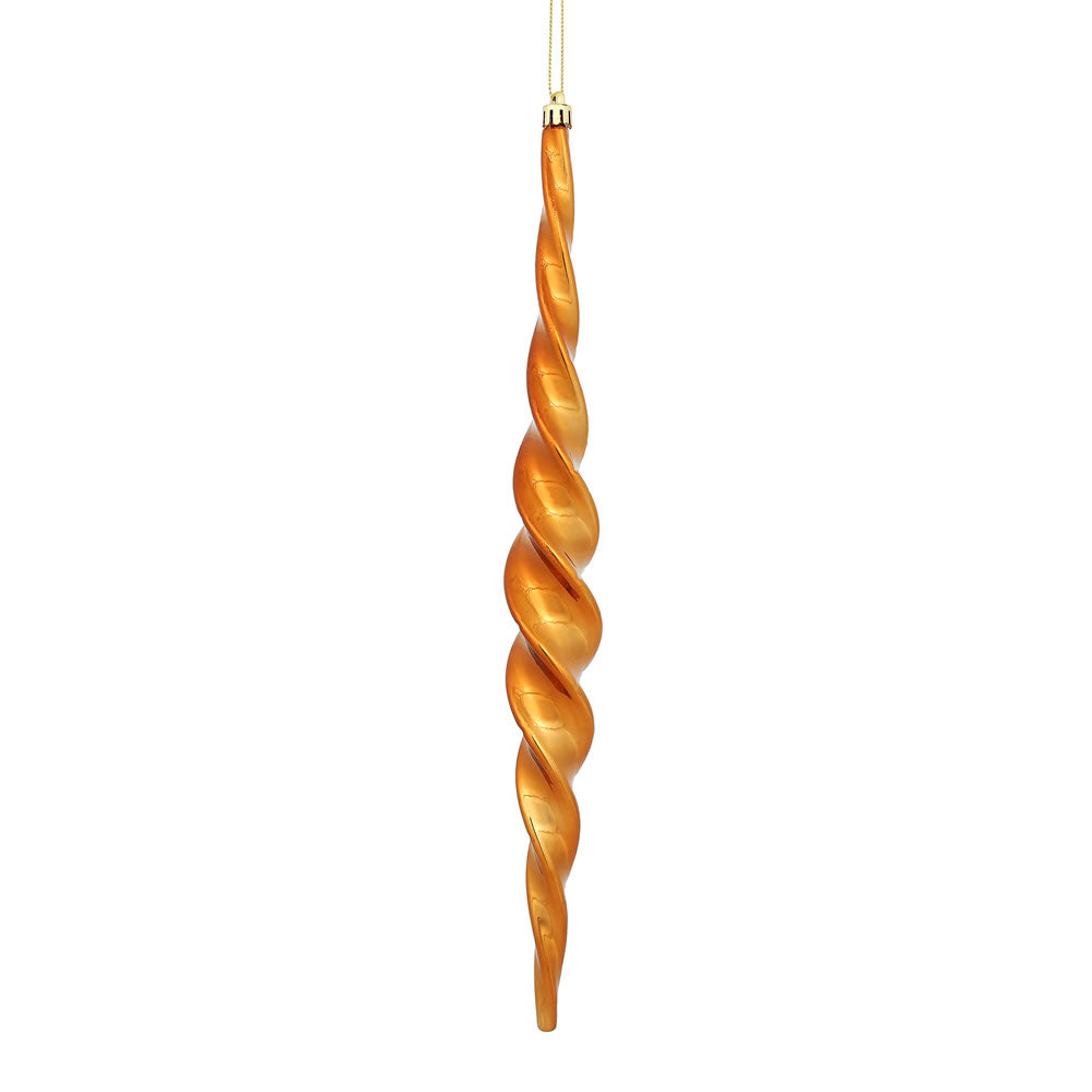 Vickerman 14.6" Copper Shiny Spiral Icicle Ornament with drilled and wired caps. Comes 2 per Box.