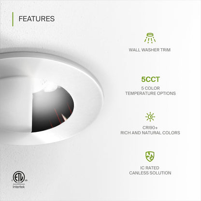 ASD Lighting LED Downlight Round 2inch 8W 120V Triac 2700/3000/3500/4000/5000K Wall Wash Trim White ETL
