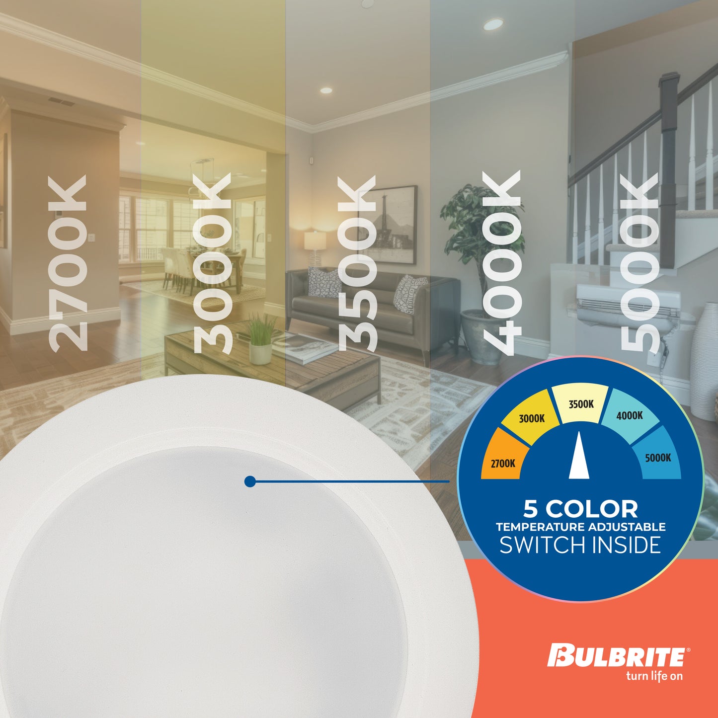 Bulbrite 773276 25-Watt LED 10" Disc, 5 CCT - 27/30/35/40/50K 2000 Lumens