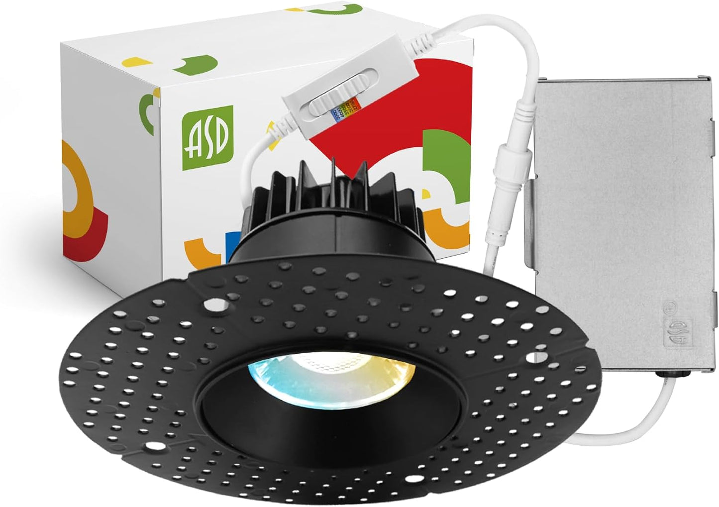 ASD Lighting LED Trimless Downlight Round 3.5inch 12W 120V Triac 2700/3000/3500/4000/5000K Black ETL Energy Star