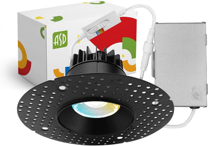 ASD Lighting LED Trimless Downlight Round 3.5inch 12W 120V Triac 2700/3000/3500/4000/5000K Black ETL Energy Star