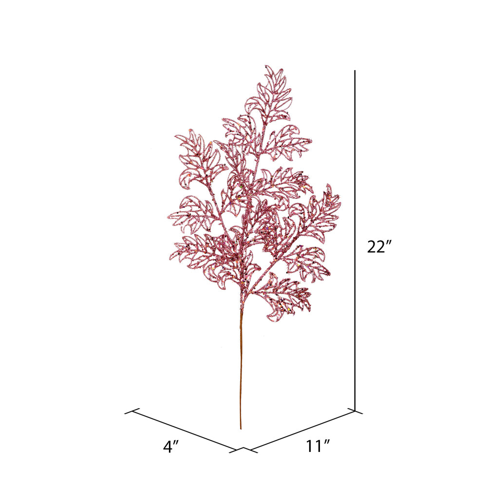 Vickerman 22" Pink Glitter Lace Holly Leaf Artificial Christmas Spray. Includes 12 sprays per pack.