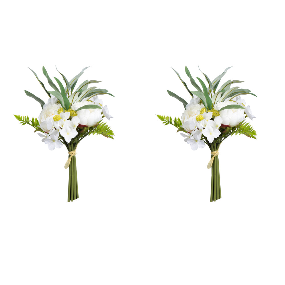Vickerman 14'' Artificial White Peony Bouquet Pack of 2