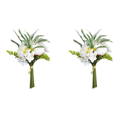Vickerman 14'' Artificial White Peony Bouquet Pack of 2