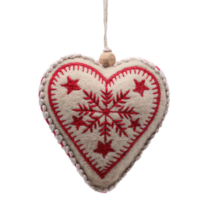 Vickerman 5" Red and White Felt Snowflake Heart 2 pieces per unit.