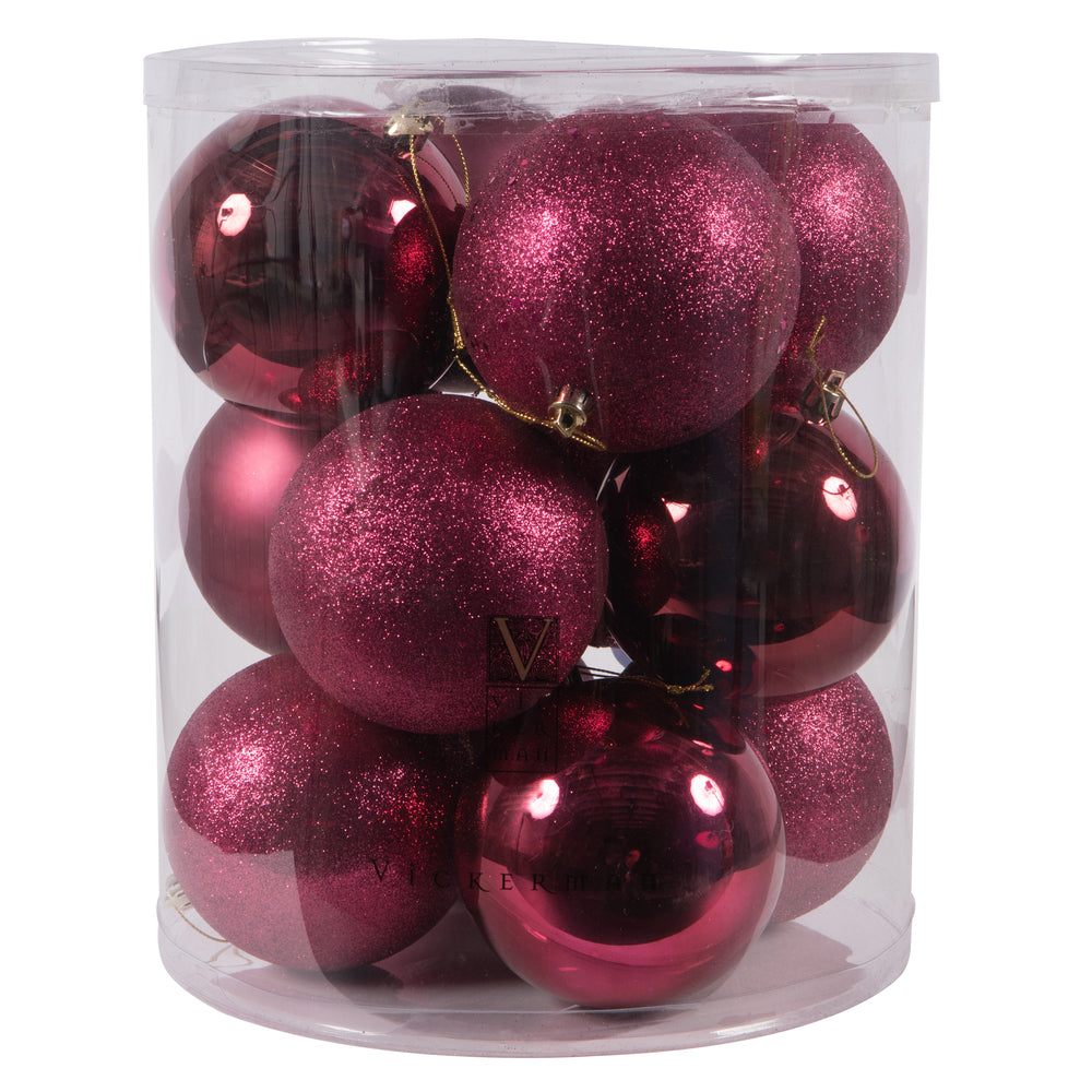 Vickerman 4" Berry Red 4-Finish Ball Ornament Assortment 12 per Box