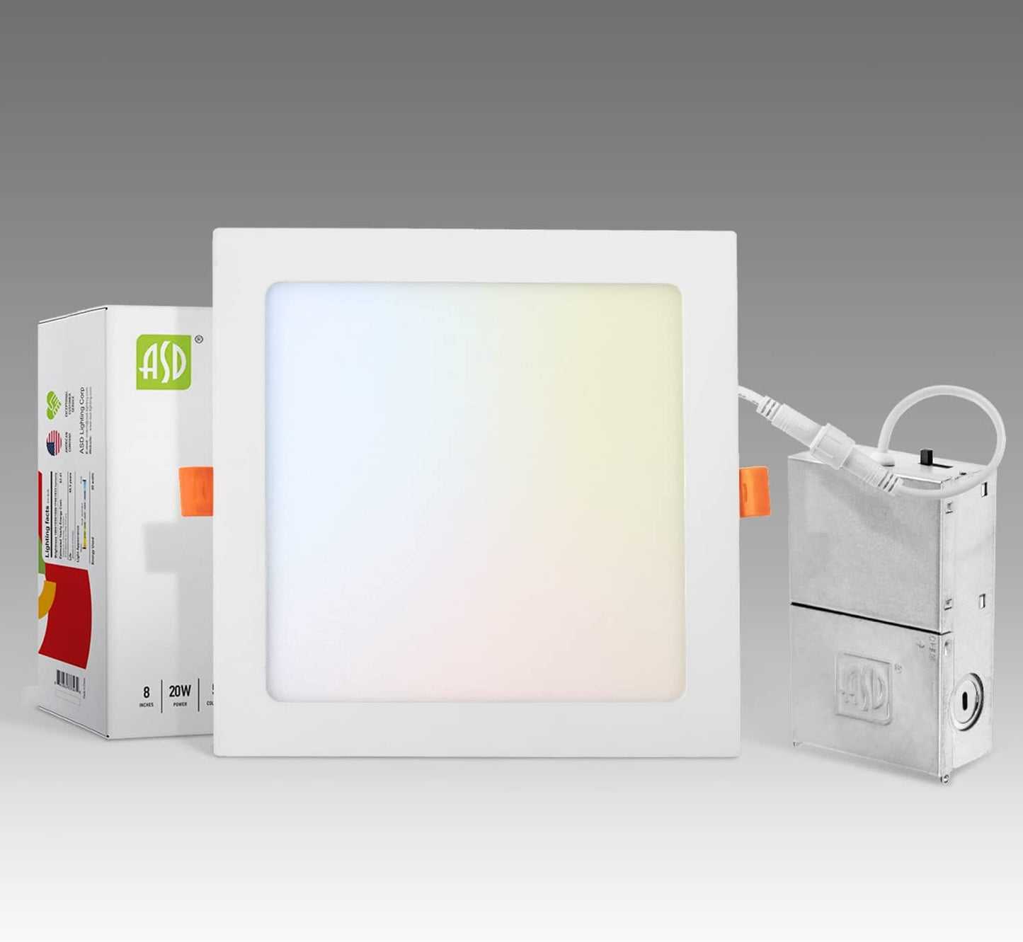 ASD Lighting LED Recessed Mini Panel Square 8inch 20W 120V Triac 2700/3000/3500/4000/5000K White UL Energy Star