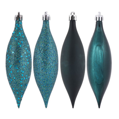 Vickerman 5.5" Sea Blue Finial Drop Christmas Ornament Assorted 4 Finish 8 per Pack