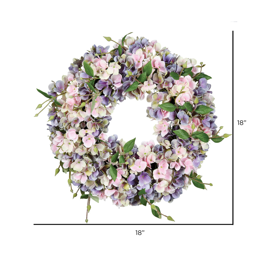 Vickerman 18" Artificial Blue and Pink Hydrangea Wreath.