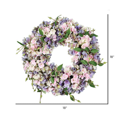 Vickerman 18" Artificial Blue and Pink Hydrangea Wreath.