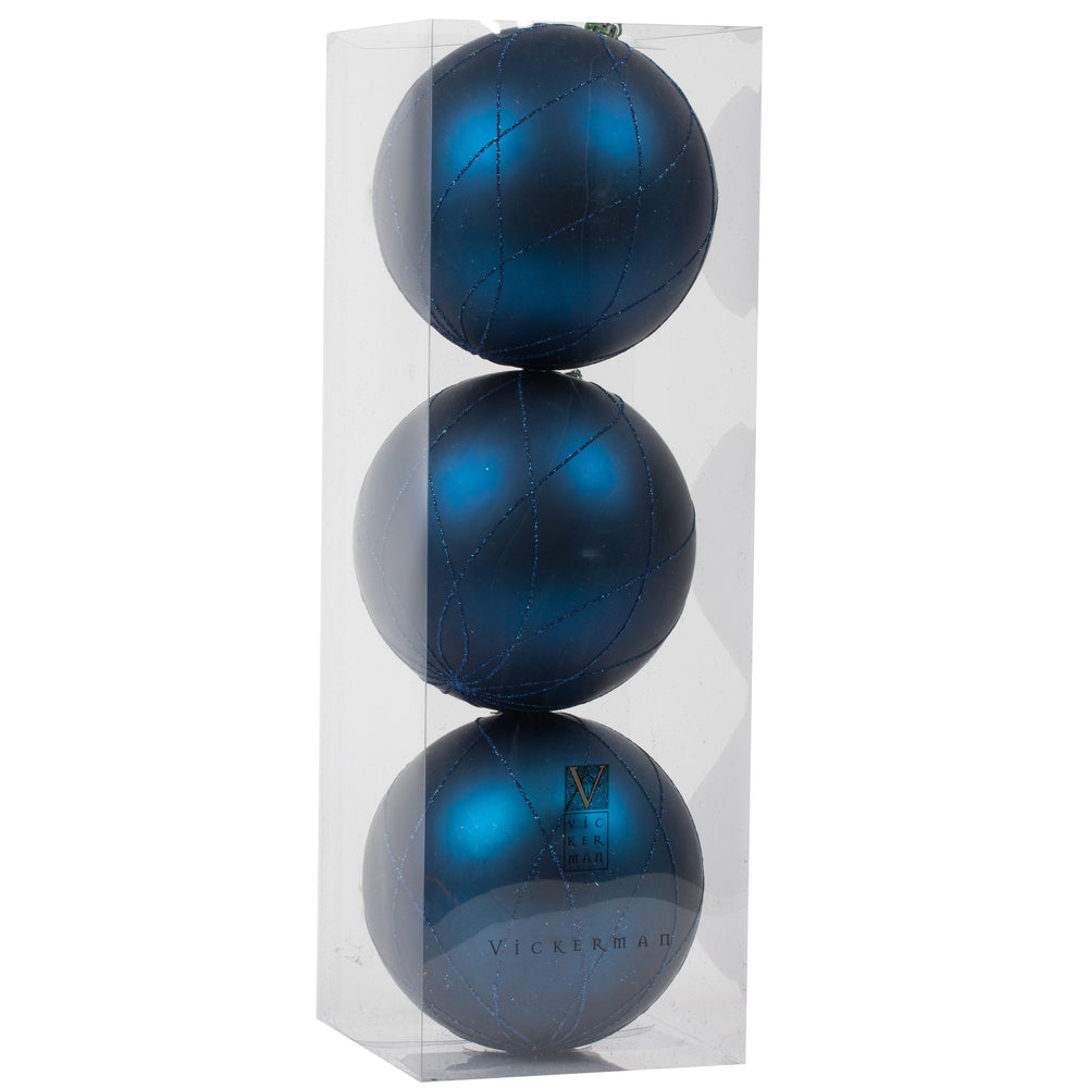 Vickerman 6" Midnight Blue Matte and Glitter Swirl Ball Ornament 3 per Box