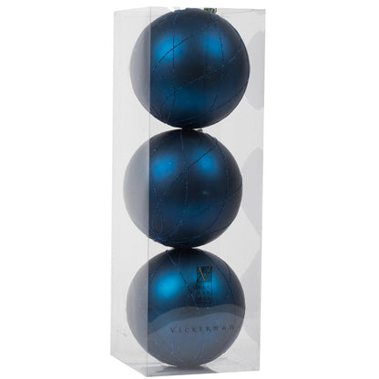 Vickerman 6" Midnight Blue Matte and Glitter Swirl Ball Ornament 3 per Box