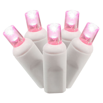 Vickerman 50 Pink Wide Angle LED Light on White Wire 25' Christmas Single Mold Light Strand