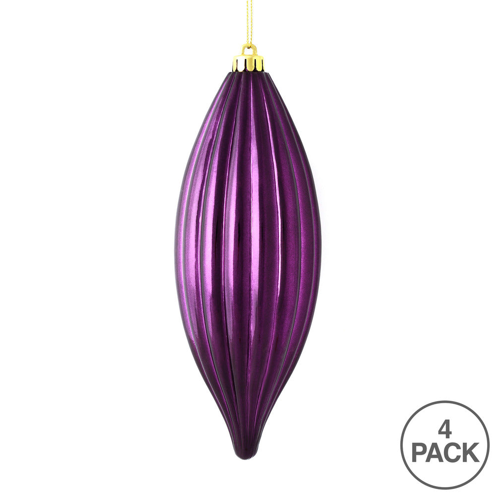 Vickerman 8" Plum Shiny Line Finial Ornament Pack of 4