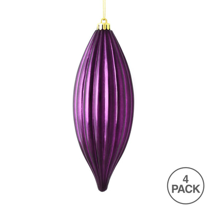 Vickerman 8" Plum Shiny Line Finial Ornament Pack of 4