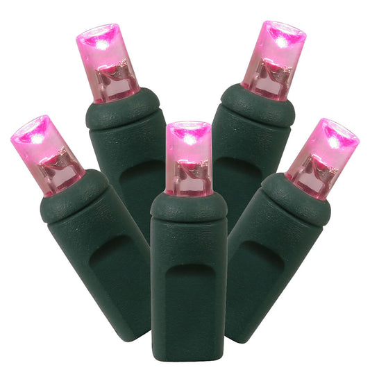 Vickerman 200 Pink Wide Angle LED Light on Green Wire 100' Christmas Single Mold Light Strand