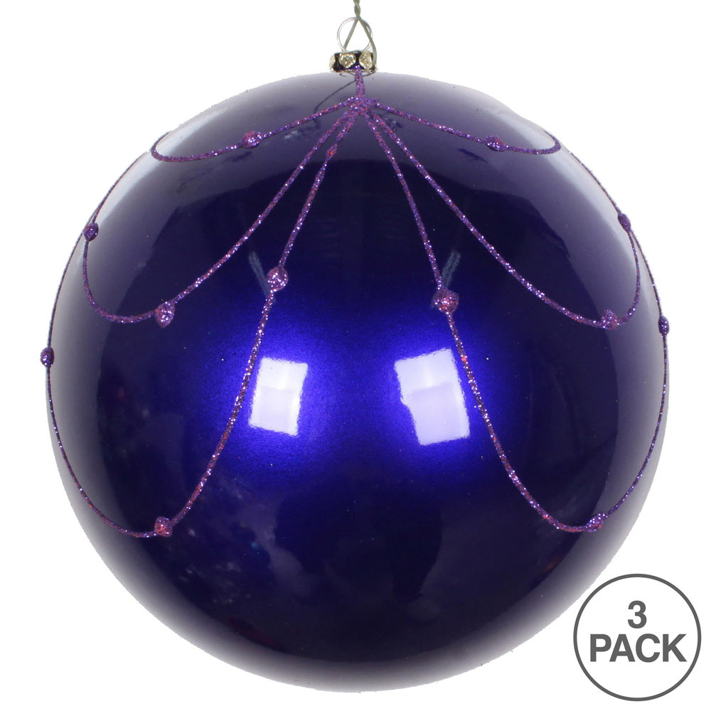 Vickerman 6" Purple Candy Finish Curtain Ornament with Glitter Accents 3 per Bag