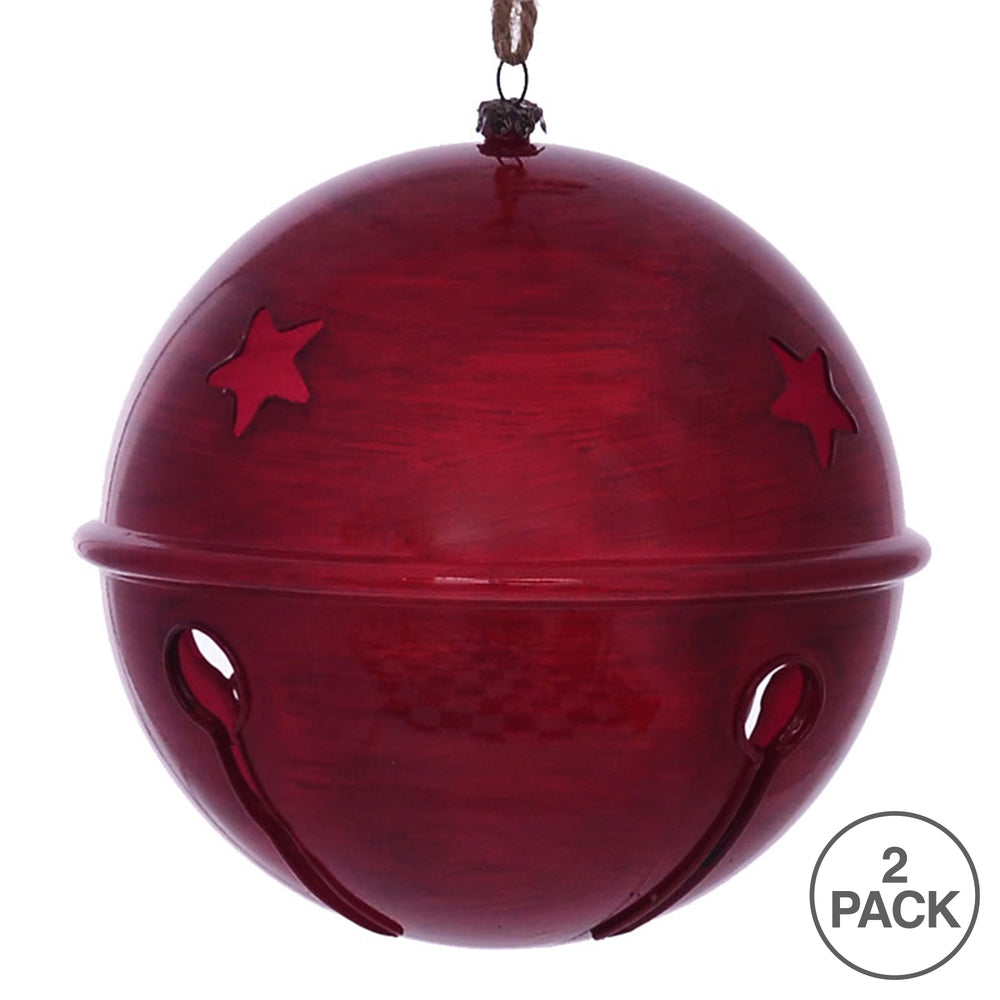 Vickerman 6" Red Wood Grain Bell Christmas Ornament Pack of 2
