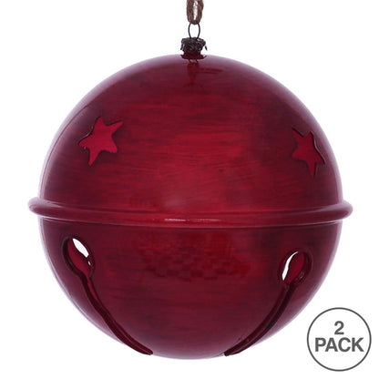 Vickerman 6" Red Wood Grain Bell Christmas Ornament Pack of 2