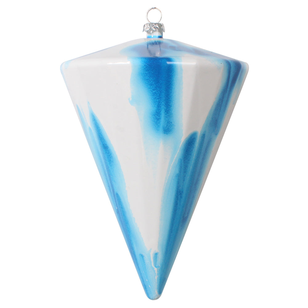 Vickerman 6"(H) x 4"(W) Blue/White Marble Cone Christmas Ornament Set of 3