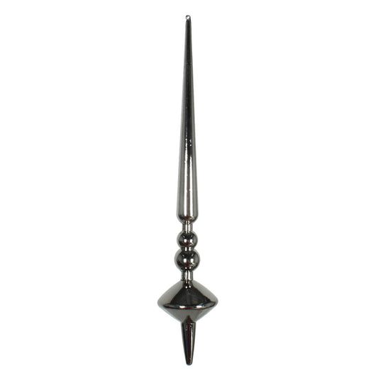 Vickerman 12" Pewter Shiny Cupola Finial. This long finial ornament adds depth and texture to any holiday decorating project. Made with shatterproof plastic. Includes 3 pieces per bag.