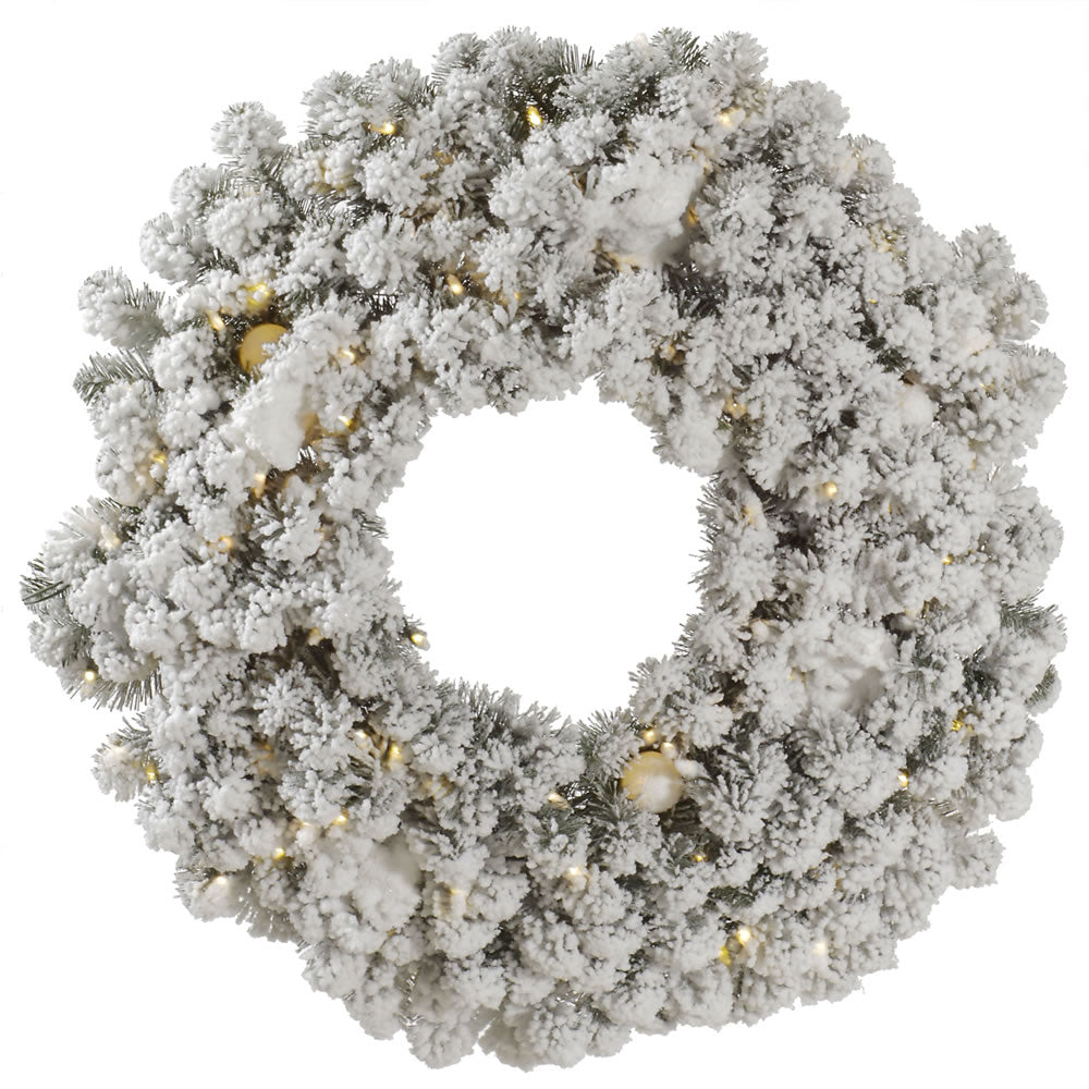 Vickerman 30" Flocked Kodiak Spruce Artificial Christmas Wreath Pure White LED Lights