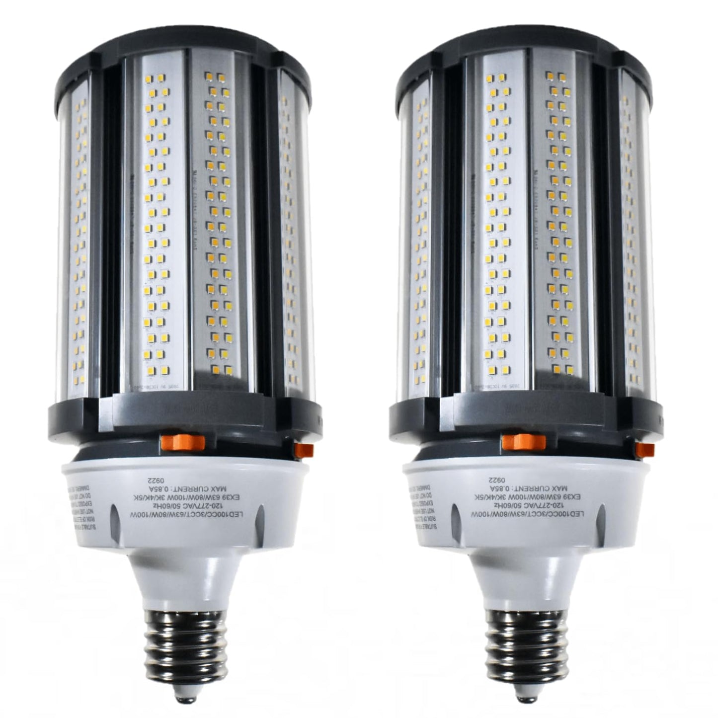 Damar- LED Corn Cob Bright Light Bulb Type B Ballast Bypass 63W/80W/100W EX39 Base 3000K/4000K/5000K Color Selectable 8820/11200/14000 Lumen Dimmable 120-277VAC Pack of 2- For Warehouse Garage Patio