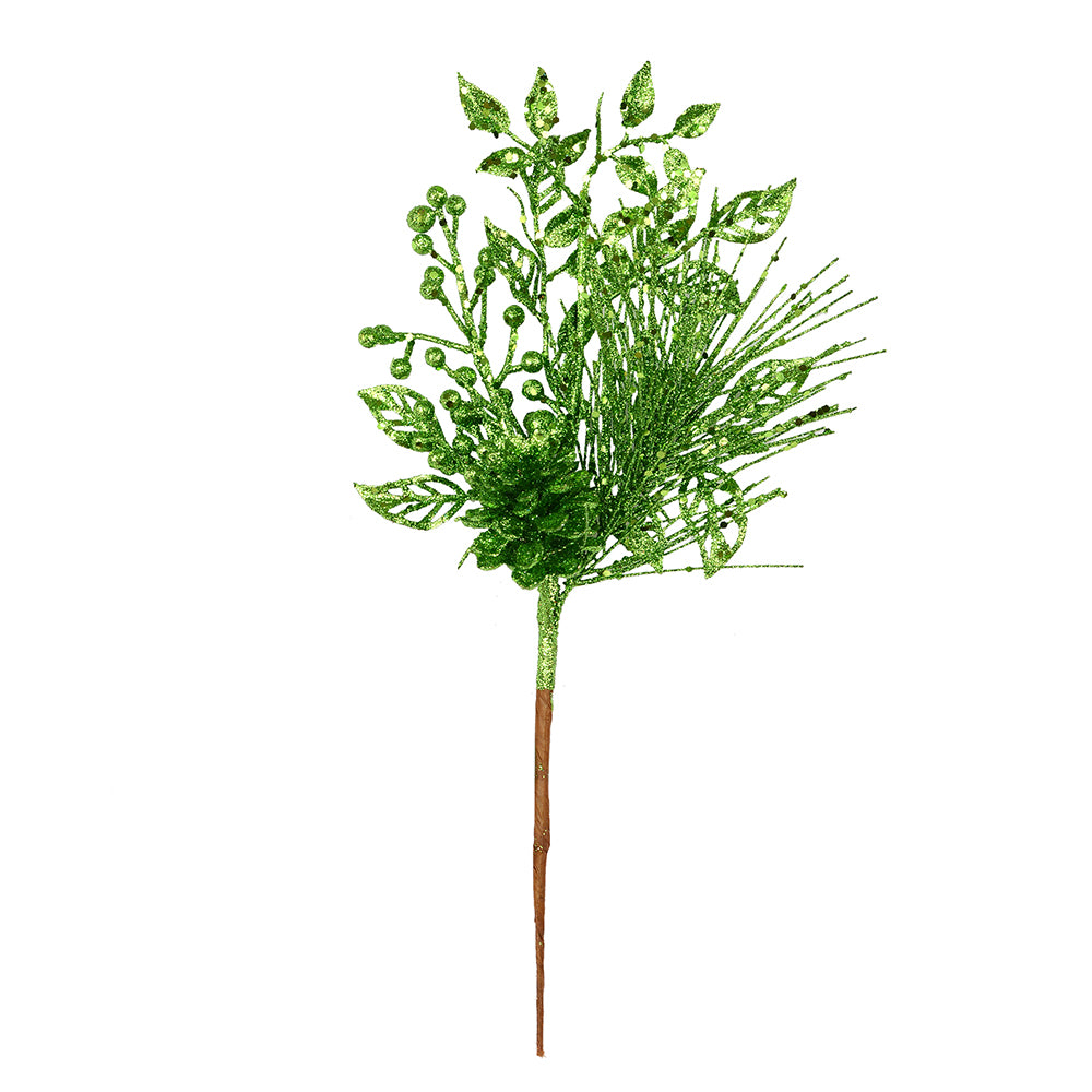 Vickerman 10" Lime Pinecone Glitter Leaf Artificial Christmas Pick 12 per Bag